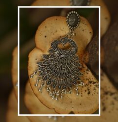 Women's Oxidised Peacock Jhumka Earrings – Handcrafted Antique Silver-Tone Ethnic Jewelry