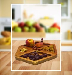 Multi-Use Wooden Plate for Women – Geometric Design with Compartments for Snacks, Serving & Décor