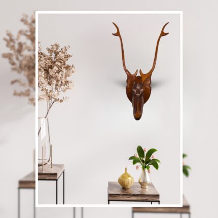 Rustic Women-Inspired Wooden Deer Head Wall Hanging – Handcrafted Boho Wall Art