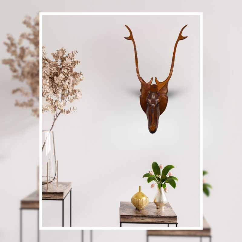 Rustic Women-Inspired Wooden Deer Head Wall Hanging – Handcrafted Boho Wall Art