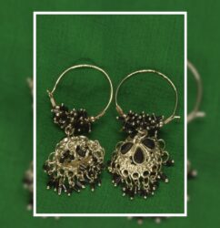 Traditional Oxidized Black Beaded Brass Jhumka Earrings for Women