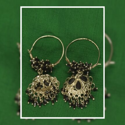 Traditional Oxidized Black Beaded Brass Jhumka Earrings for Women