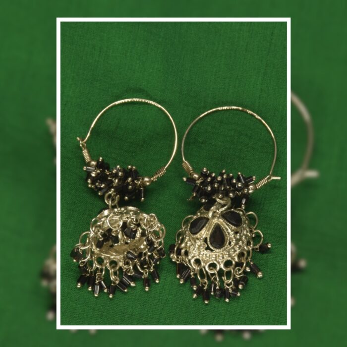 Traditional Oxidized Black Beaded Brass Jhumka Earrings for Women