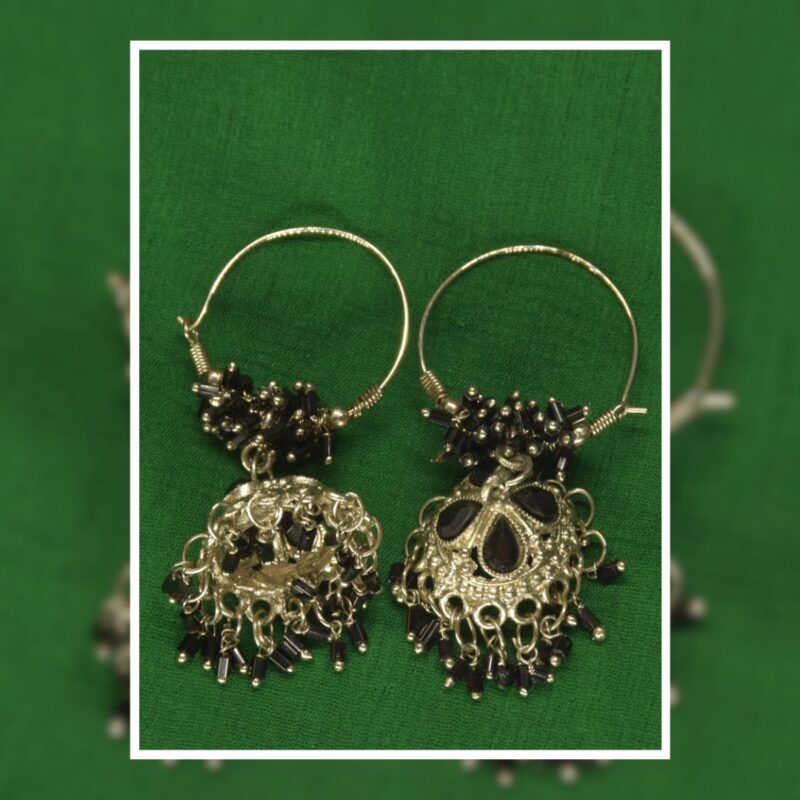 Traditional Oxidized Black Beaded Brass Jhumka Earrings for Women