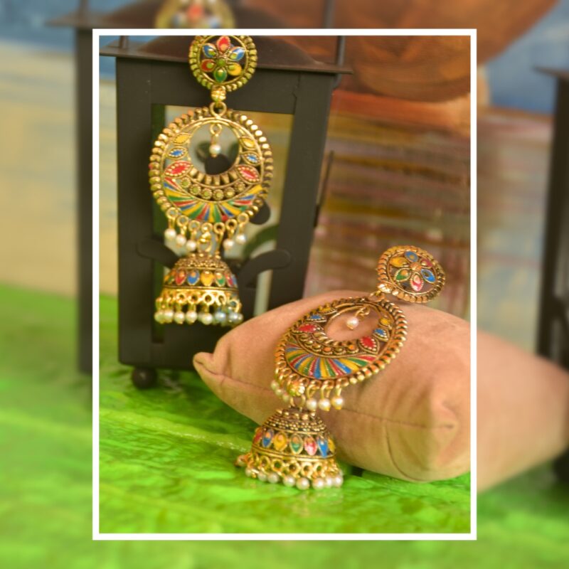 Elegant Traditional Jhumka Earrings with Silk Thread String – Ethnic Indian Jewelry for Women